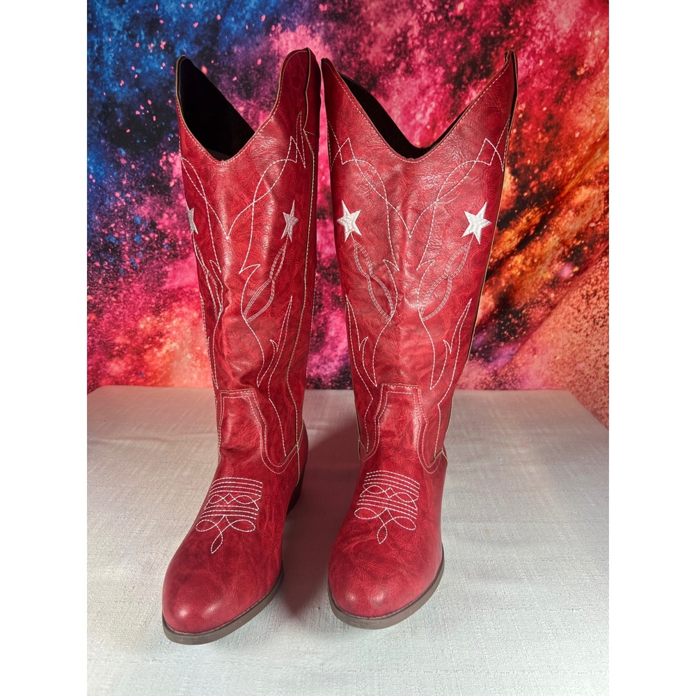 Red Star Western Cowboy Boots Mens 9 Womens 10 EU 42 Tall Pointed Toe
